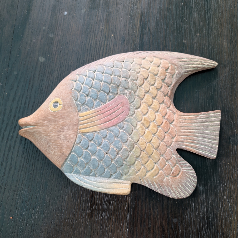 Hand Carved Wooden Fish Needs New Home. Look At His Face. Look At It!